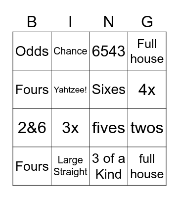 YAHTZEE Bingo Card