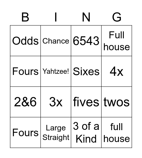 YAHTZEE Bingo Card