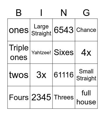 YAHTZEE Bingo Card