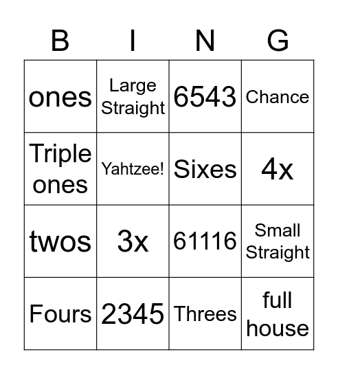 YAHTZEE Bingo Card