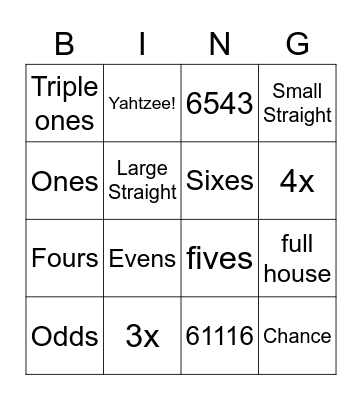 YAHTZEE Bingo Card