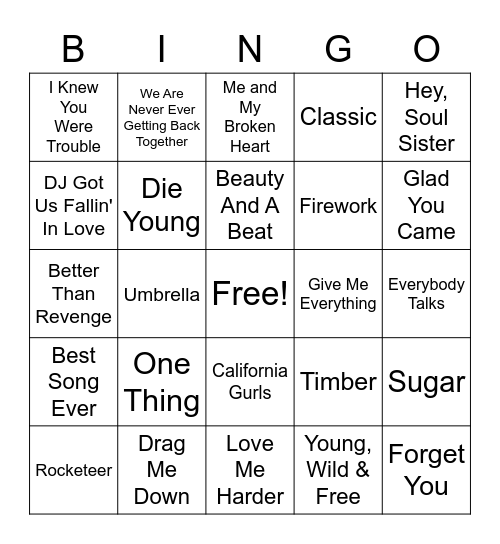 Music Bingo: Nostalgic Hits Bingo Card