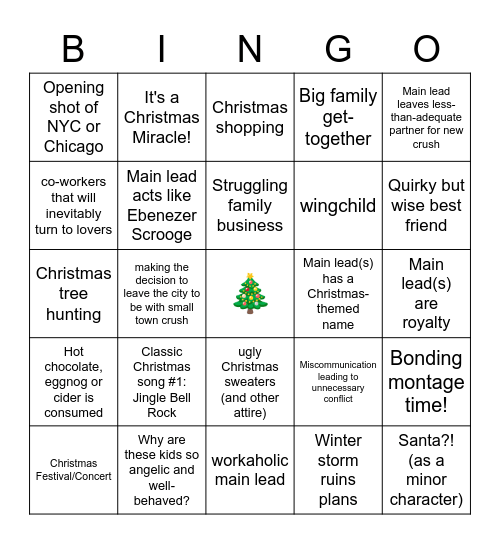 Christmas Movie Bingo Card