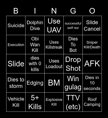 Big Puffer Warzone Bingo Card