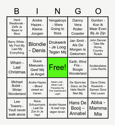 Muziek Bingo Card