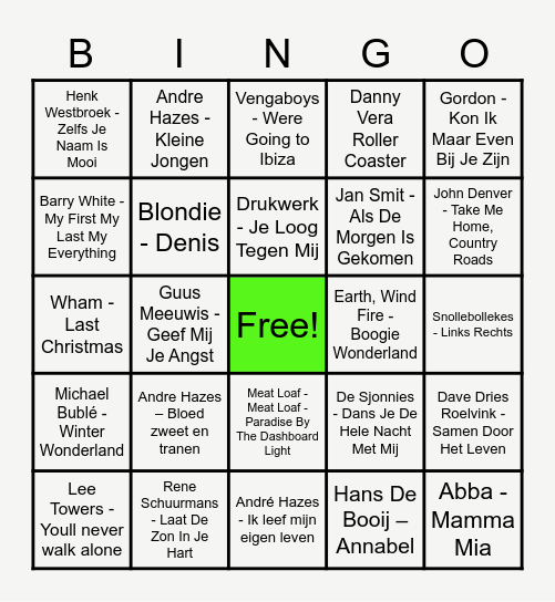 Muziek Bingo Card