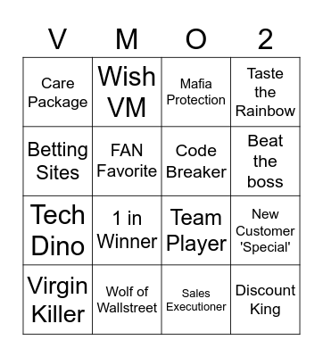 VMO2 Bingo Card