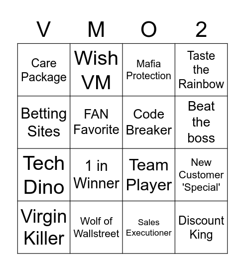 VMO2 Bingo Card