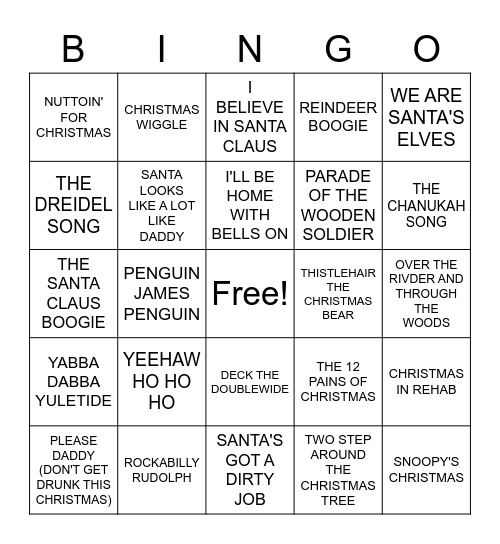 FUNNY X-MAS SONGS Bingo Card
