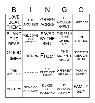 3- TV THEME SONGS Bingo Card