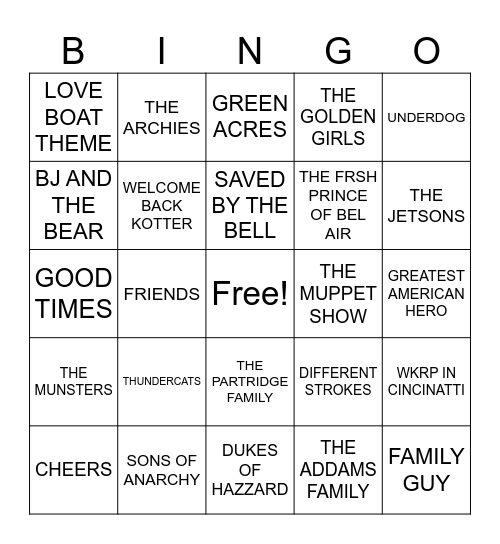3- TV THEME SONGS Bingo Card