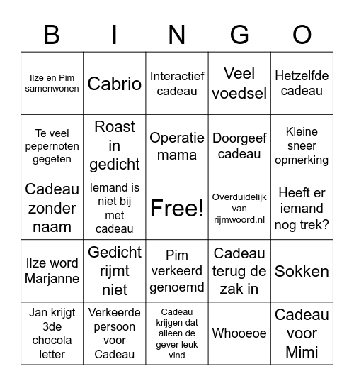 Versloot sinterklaas bingo Card