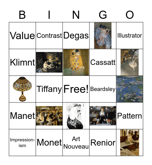 Art Nouveau and Impressionism Bingo Card