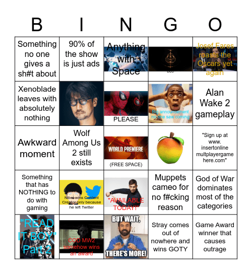 The Game Awards 2022 Bingo Card