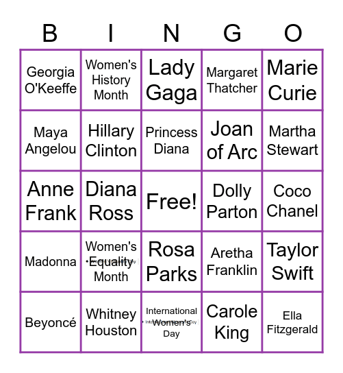 Famous Women Bingo Card