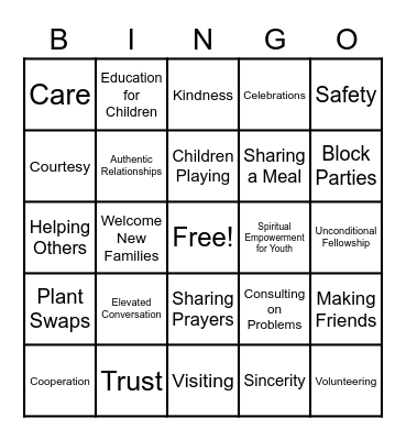 Community Building Bingo Card