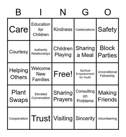 Community Building Bingo Card