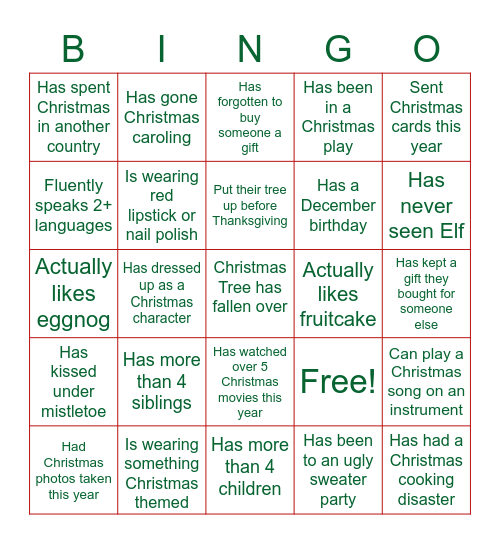 Jingle and Mingle Bingo Card