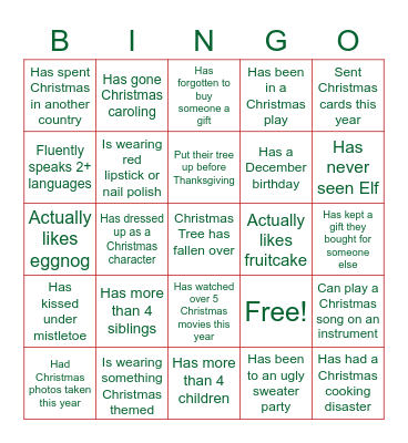 Jingle and Mingle Bingo Card