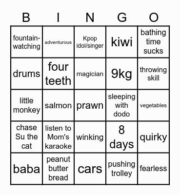 Matcha's First Bingo Card
