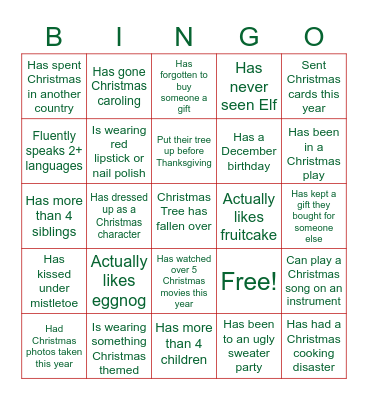 Jingle and Mingle Bingo Card