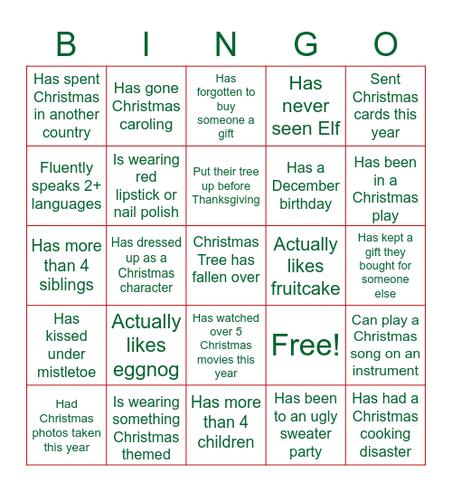 Jingle and Mingle Bingo Card