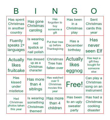 Jingle and Mingle Bingo Card