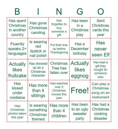 Jingle and Mingle Bingo Card