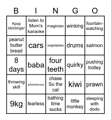 Matcha's First Bingo Card