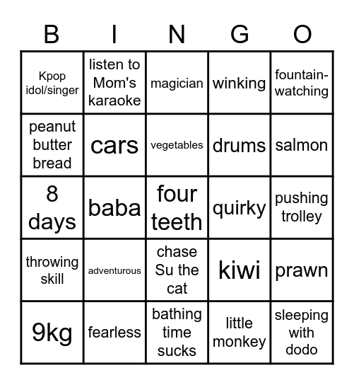 Matcha's First Bingo Card