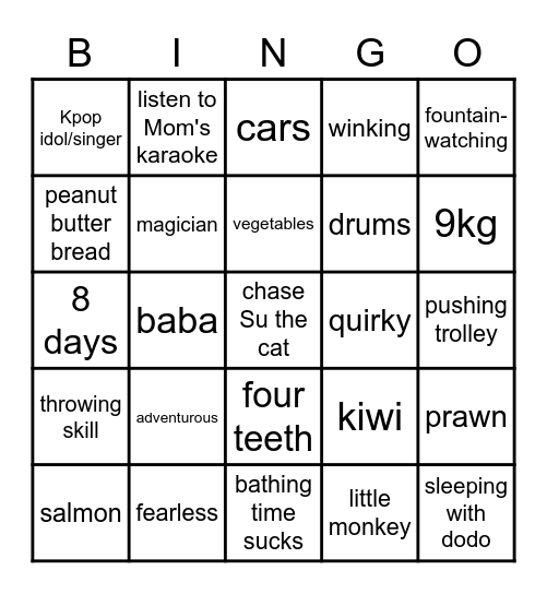 Matcha's First Bingo Card
