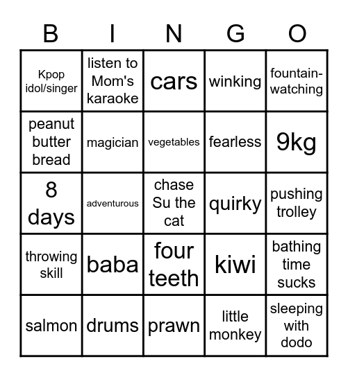 Matcha's First Bingo Card