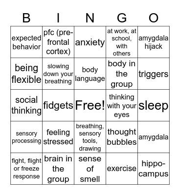 Social Sensory Review Bingo Card