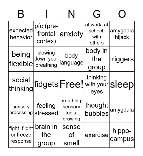 Social Sensory Review Bingo Card