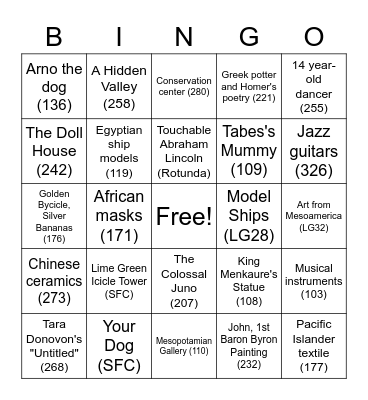 Museum Art Hunt Bingo Card