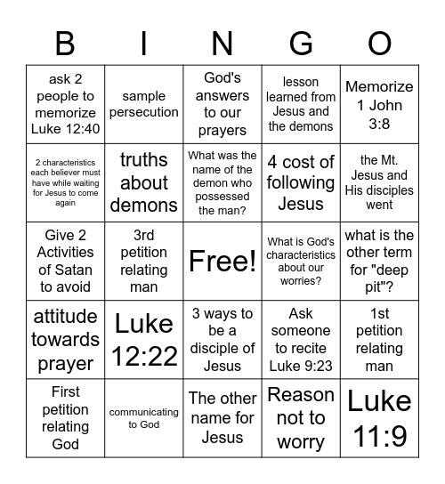 I know my lesson well! Bingo Card