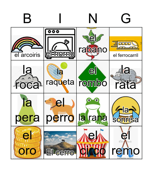 La letra R Bingo Card