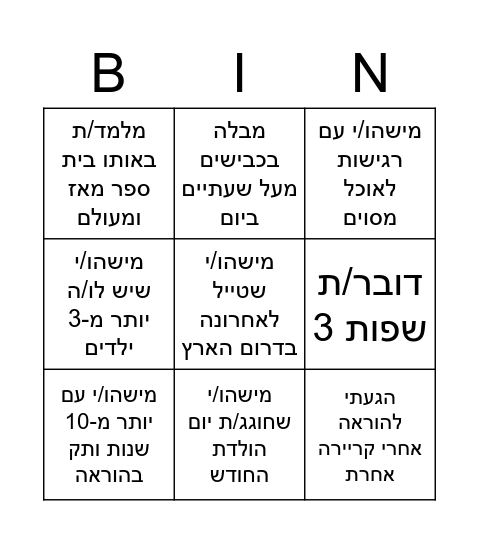 בינגו היכרות Bingo Card