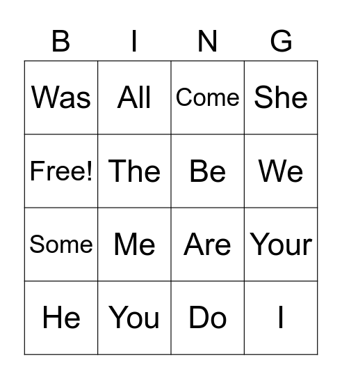 Tricky words Bingo Card