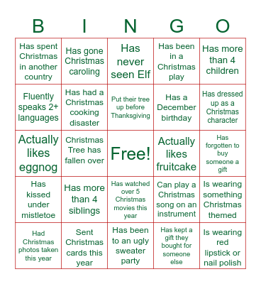 Jingle and Mingle Bingo Card