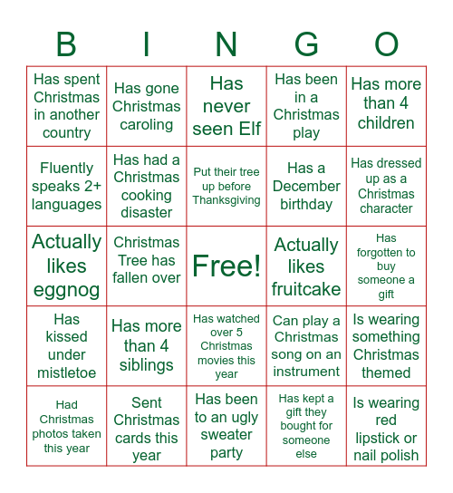 Jingle and Mingle Bingo Card