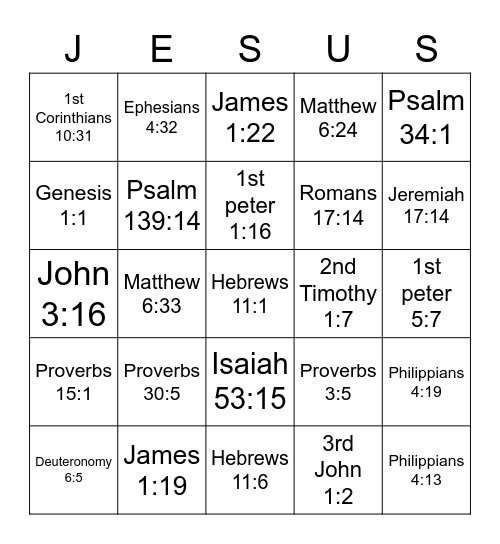 Bible Bingo Card