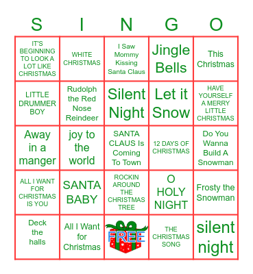 Christmas Songs Bingo Card