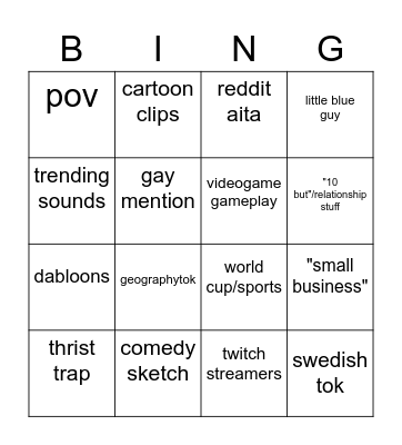My tiktok Bingo Card