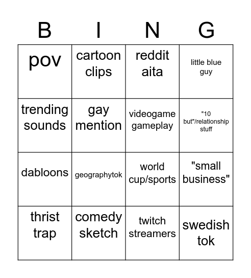 My tiktok Bingo Card