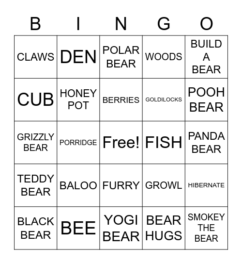 Christmas Bear Bingo Card