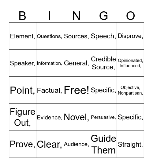Using Evidence Bingo Card