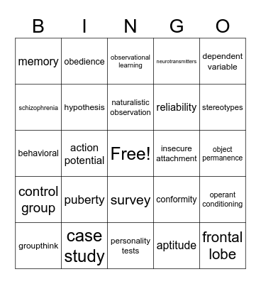 PSYCH 1000 Final Exam Prep Bingo Card