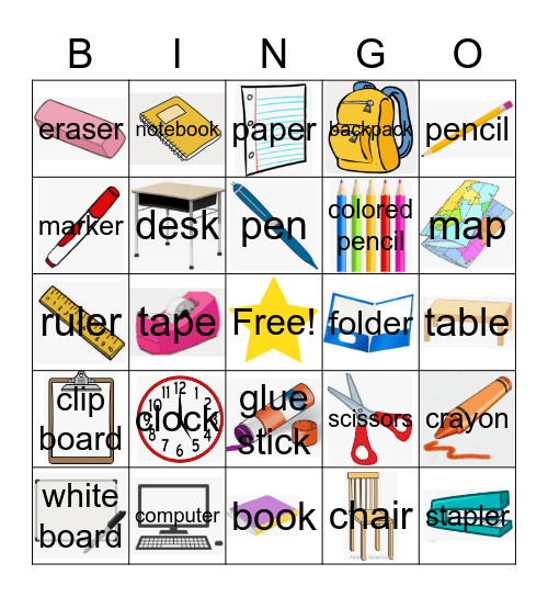 School Tools Bingo Card