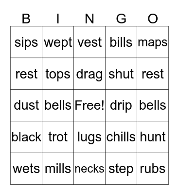 Vocabulary Bingo Card